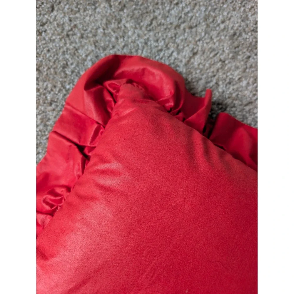 Vintage Christmas Poinsettia Holly Quilted Ruffle Throw Pillow Red Green 16x16
